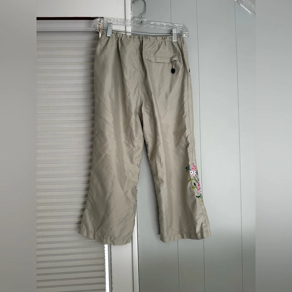 Gap Kids Khaki Embroidered Wide Leg Pants Floral Butterfly Girls XL